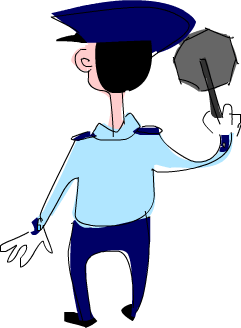 Stop right there, criminal scum! Nobody breaks the law on my watch!
Now pay your fine or it's off to
jail.